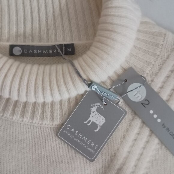 InCashmere 100% Cashmere Cream Roll Neck Sweater Women’s Size M NWT - Picture 8 of 16